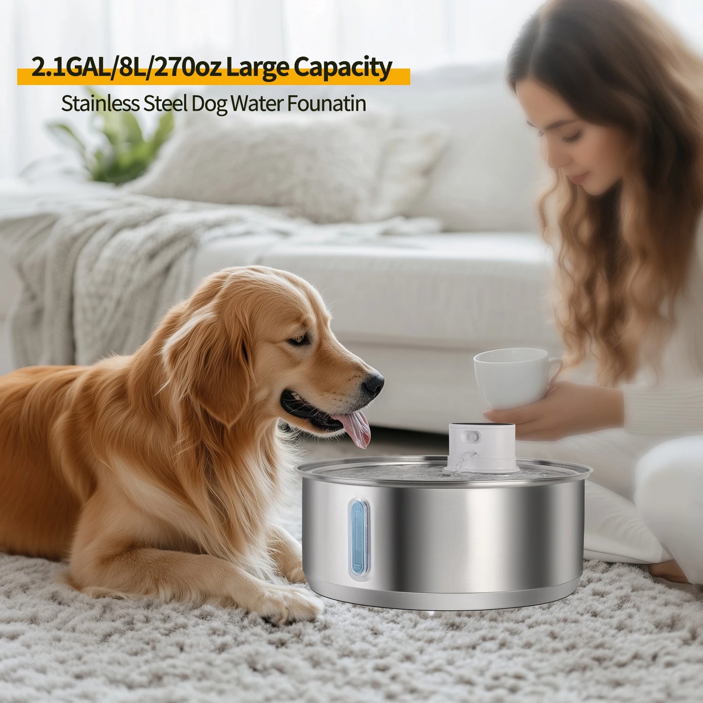 8L Wireless Stainless Steel Dog Water Fountain