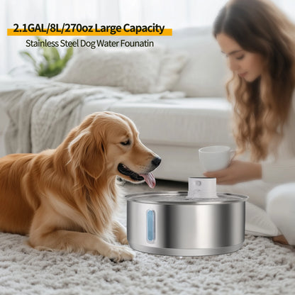 8L Wireless Stainless Steel Dog Water Fountain